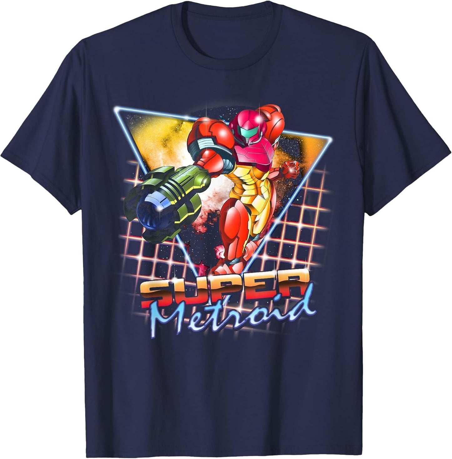 Nintendo Super Metroid Samus Grid Neon Chrome Poster