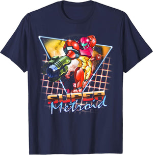 Nintendo Super Metroid Samus Grid Neon Chrome Poster
