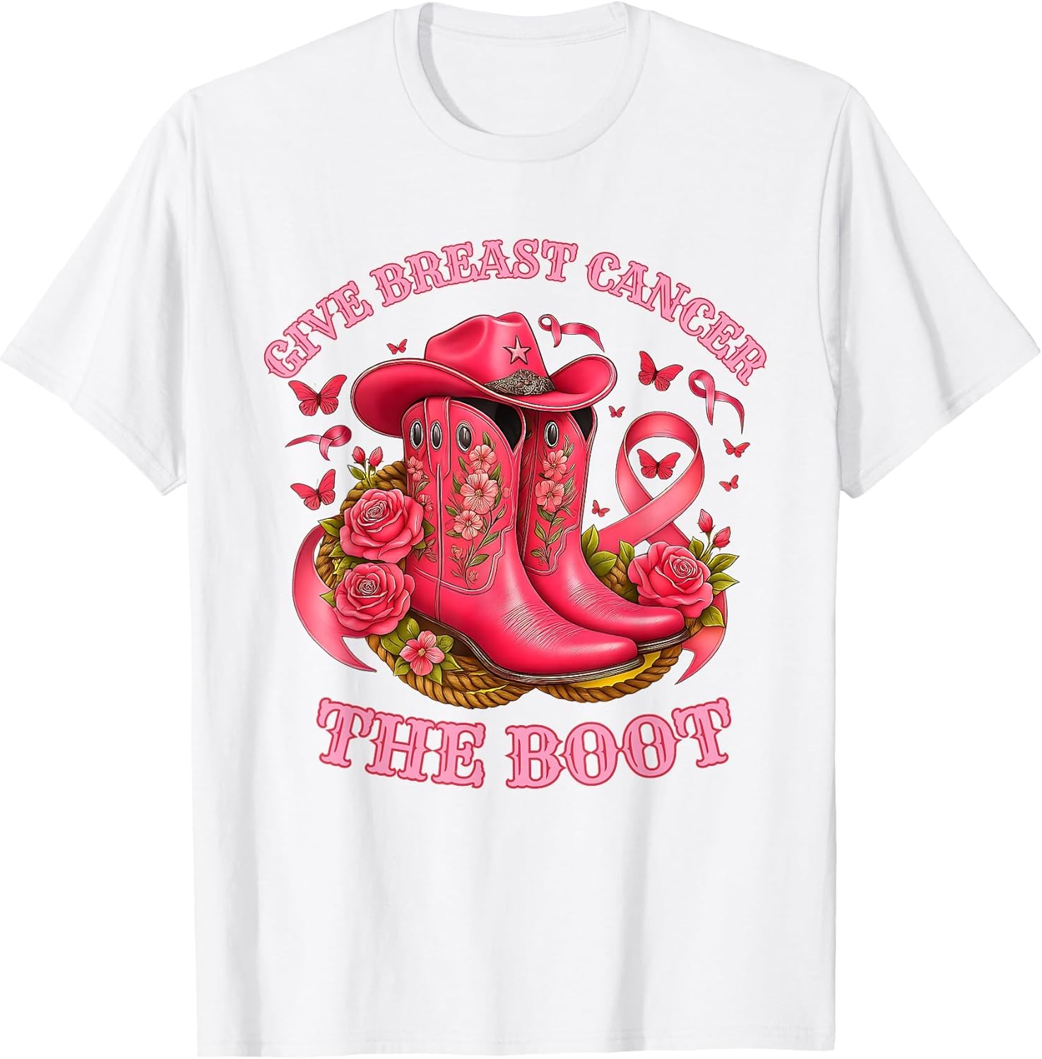 Give Breast Cancer The Boot Cowgirl Pink Ribbon Awareness