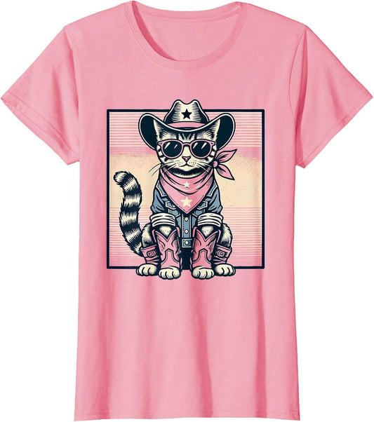 Pink Cowboy Cat Country Western Cottagecore Pink Cowgirl