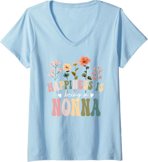 Women's Happiness is Being a Nonna Floral Design Nonna Mother's Day V-Neck