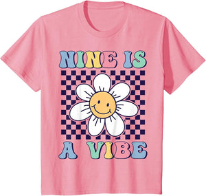 Nine is A Vibe Cute Groovy 9th Birthday Party Daisy Flower