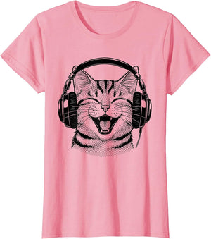 Cute Headphones Cat Funny Silly Music Cat Lover
