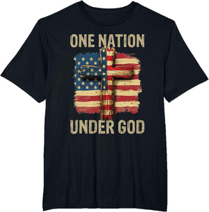 One Nation Under God American Flag Cross 4th of July Men