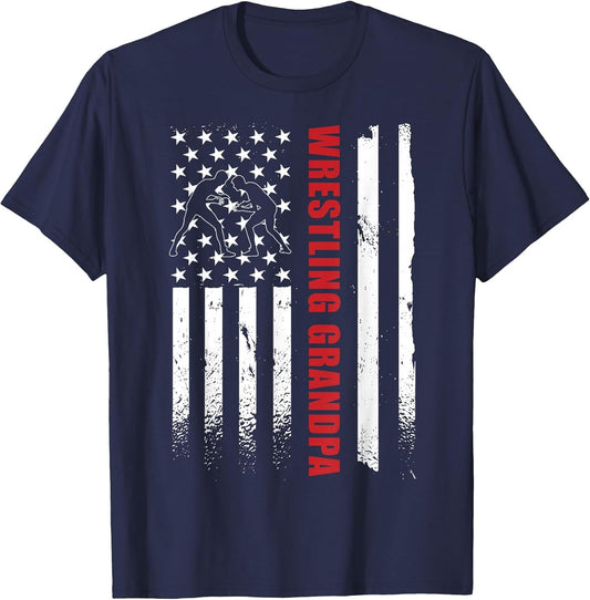 Wrestling Grandpa Apparel Wrestling Grandson American Flag