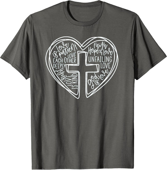 Easter Christian Heart Shirt Jesus is Love Word Heart Cross