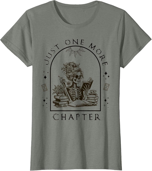 Just One More Chapter Vintage Skeleton Reading Book Reader