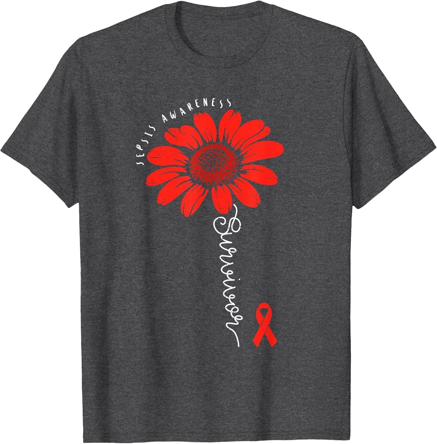 Sepsis Awareness Survivor Flower Warrior Ribbon Red