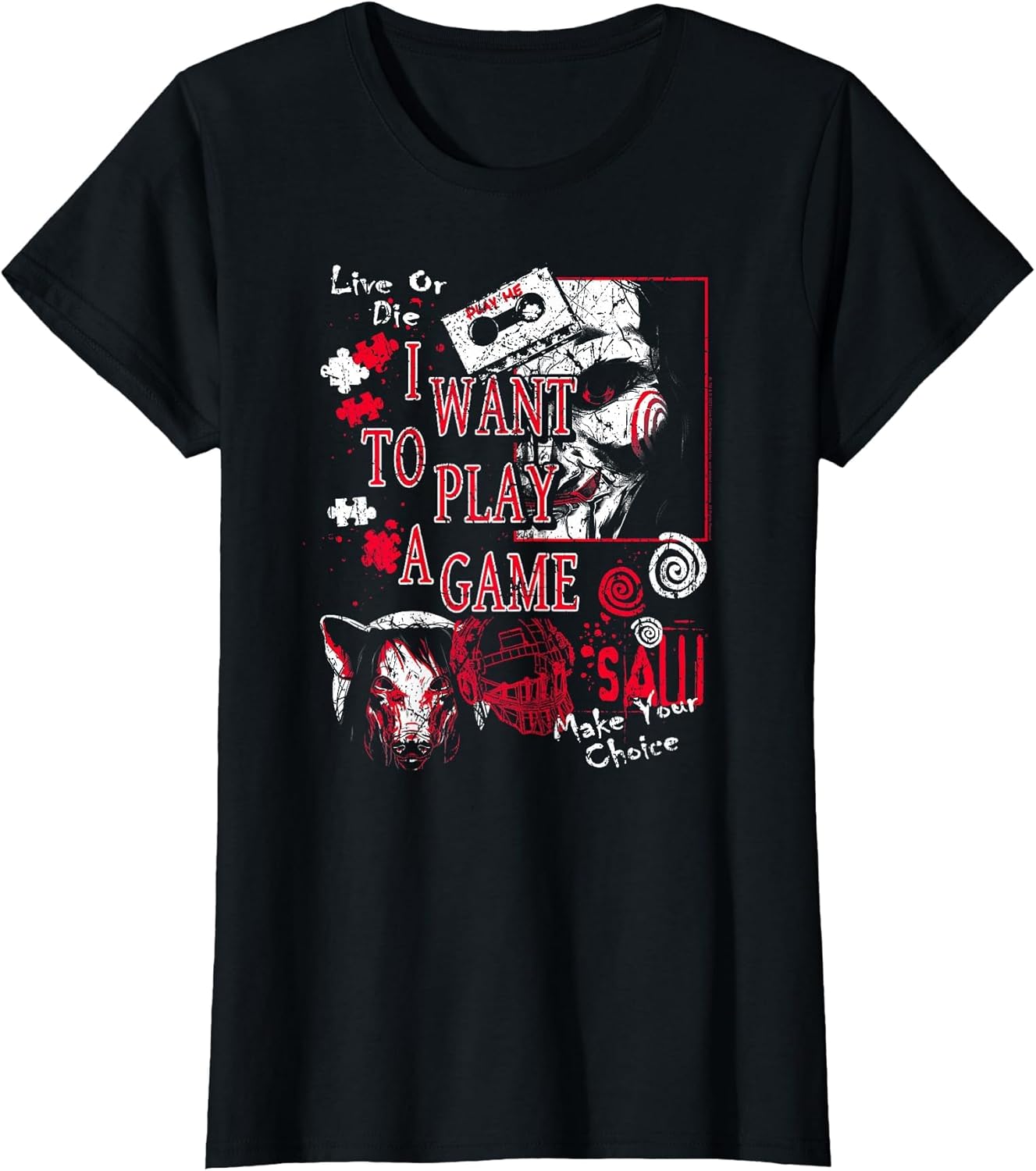 Saw I Want to Play a Game Poster Collage Horror Movie