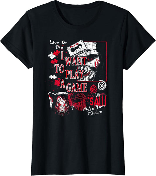 Saw I Want to Play a Game Poster Collage Horror Movie