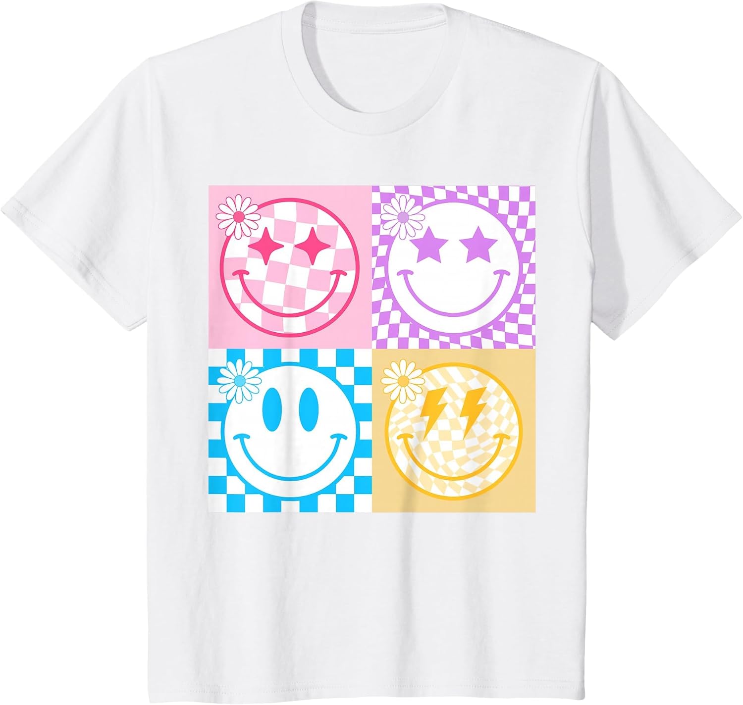 Retro Happy Face Shirt Checked Pattern Smile Face Trendy