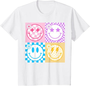 Retro Happy Face Shirt Checked Pattern Smile Face Trendy