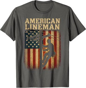 Retro Lineman American Flag Electric Cable Patriotic Lineman