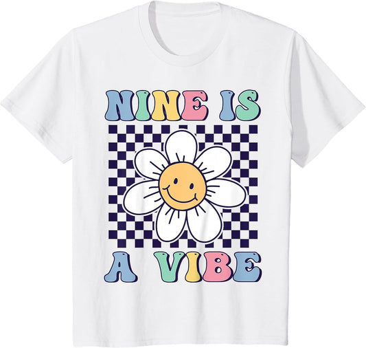 Nine is A Vibe Cute Groovy 9th Birthday Party Daisy Flower