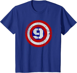 Kids 9 Year Old Birthday Distressed Captain Sheild Shirt