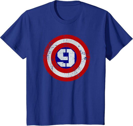 Kids 9 Year Old Birthday Distressed Captain Sheild Shirt