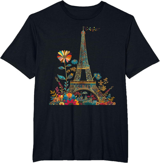 Paris France Eiffel Tower Vintage Flowers Floral Souvenir