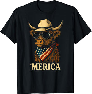 Highland Cow 4th July Merica America USA Cowboy Boys Girls