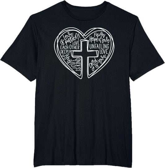 Easter Christian Heart Shirt Jesus is Love Word Heart Cross