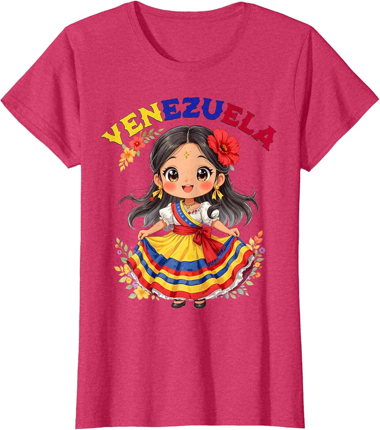 Cute Venezuela Girl Traditional Dress Colorful Art Kids