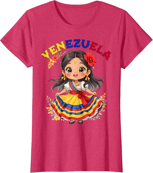 Cute Venezuela Girl Traditional Dress Colorful Art Kids