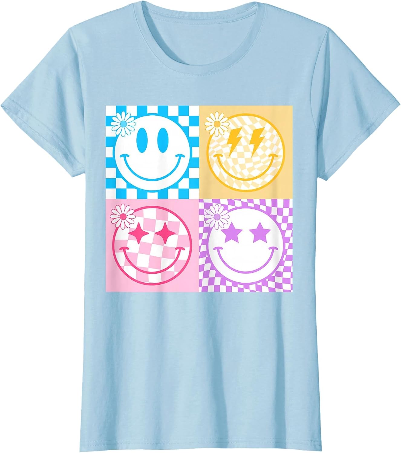 Retro Happy Smile Face Checkered Pattern Vibes Trendy Girls