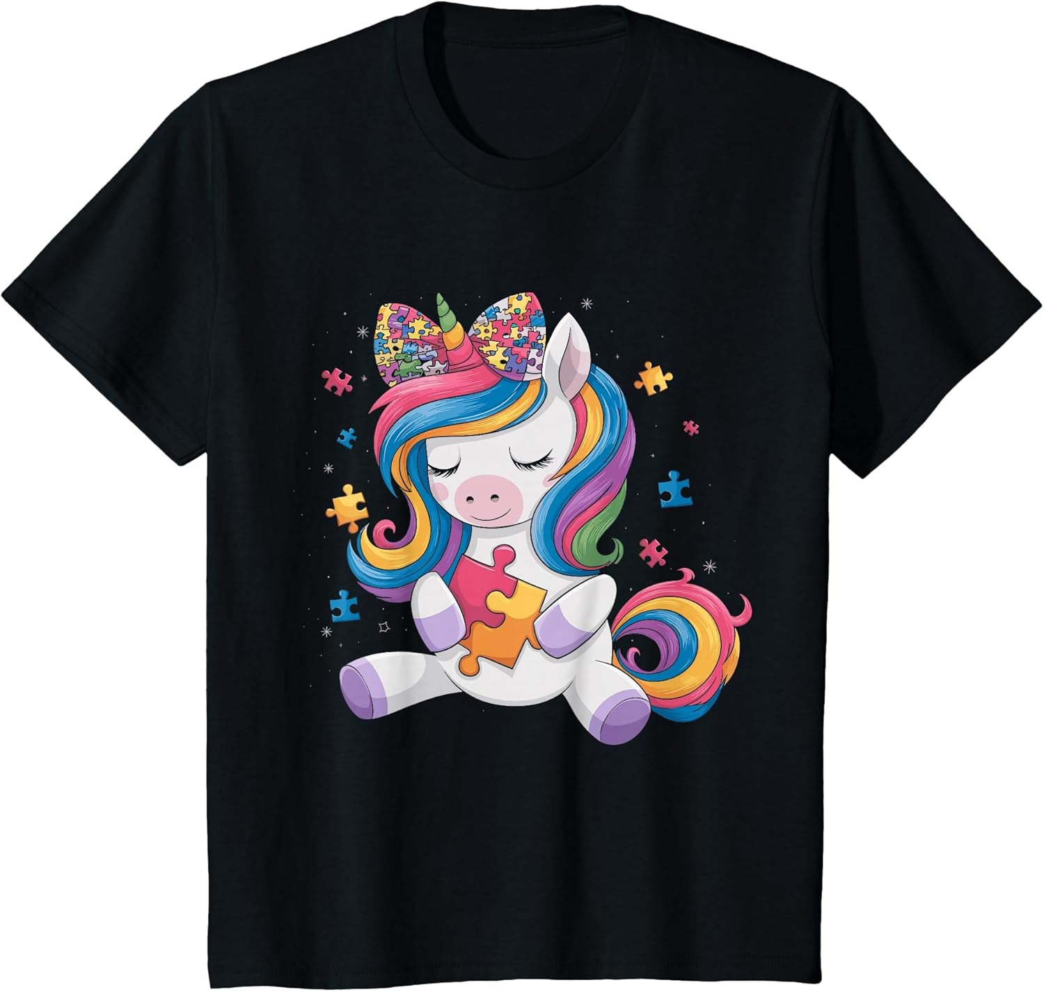 Cute Autism Awareness Toddler Girl Bow Unicorn Puzzle Piece