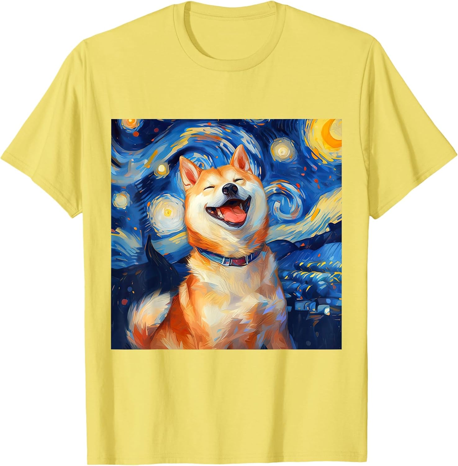Cute Shiba Inu Dog Starry Night Vincent Van Gogh Painting