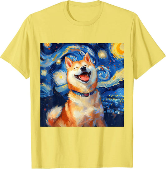 Cute Shiba Inu Dog Starry Night Vincent Van Gogh Painting