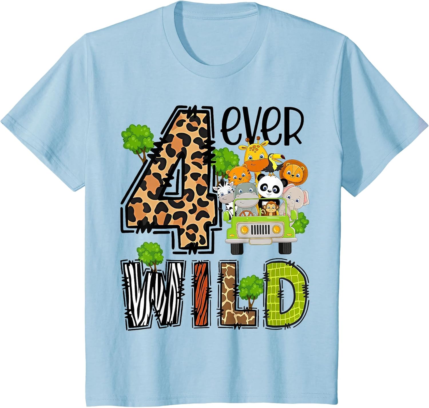 Kids Four Ever Wild 4 Year Old 4th Birthday Young Safari Zoo Bday