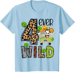 Kids Four Ever Wild 4 Year Old 4th Birthday Young Safari Zoo Bday