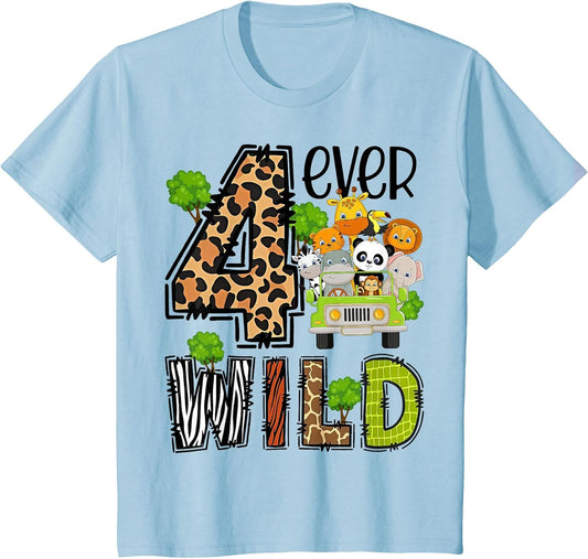 Kids Four Ever Wild 4 Year Old 4th Birthday Young Safari Zoo Bday