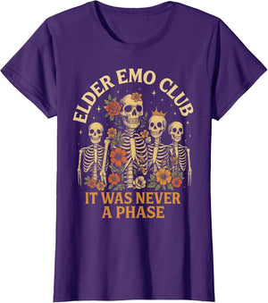 Elder Emo Club Skeleton Retro Floral Aesthetic Never a Phase