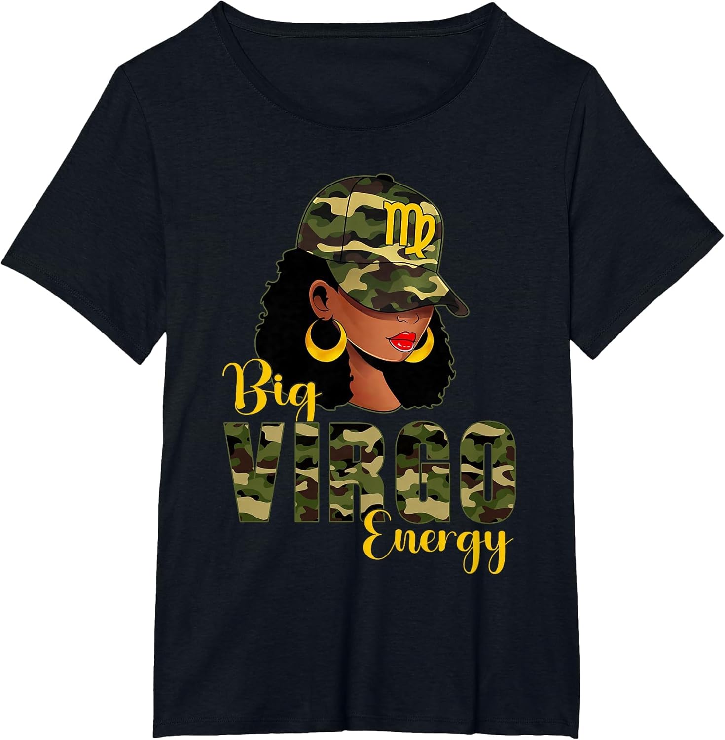 Big Virgo Energy Camouflage Black Woman Cap Zodiac