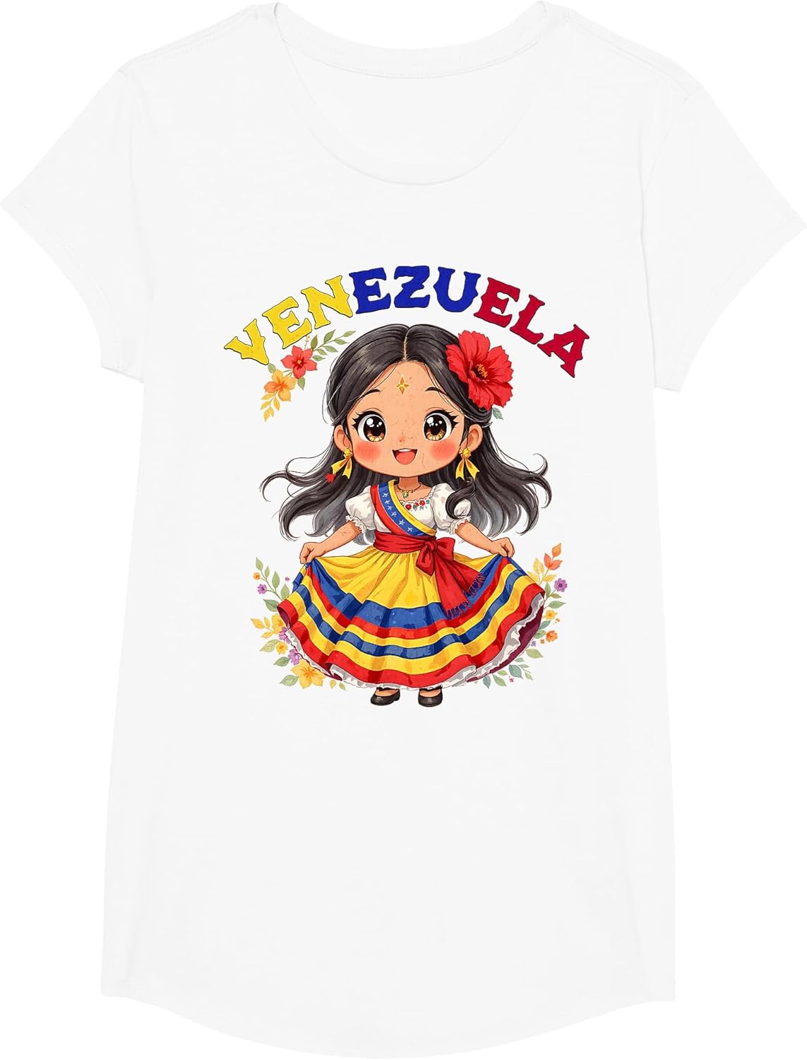 Cute Venezuela Girl Traditional Dress Colorful Art Kids