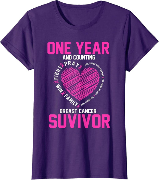 1 Year Cancer Free Pink Breast Cancer Awareness