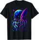 Funny Astronaut and Squid in Underwater Space with Full Moon