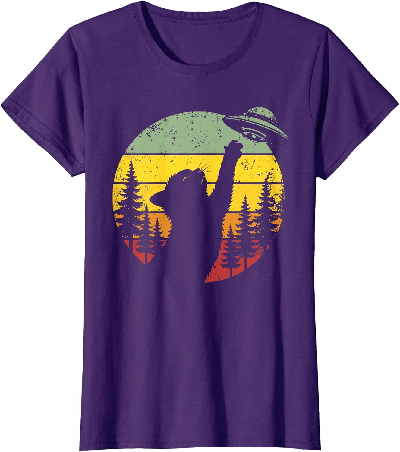 Cat UFO Shirt Alien Spaceship Retro Funny