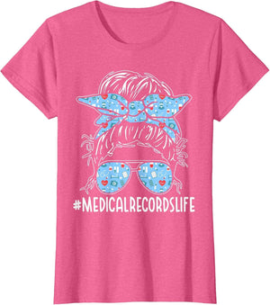 Medical Records Week Appreciation Women Messy Bun for Work