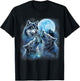 Three Majestic Wolf Engulfed in Galaxy Clouds Under ICY Moon