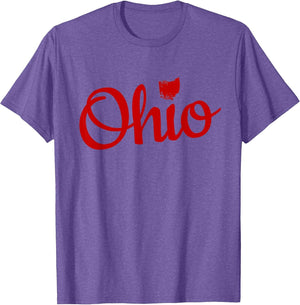 Ohio Shirt OH Red Script Love Home Pride Map Distressed