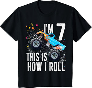 Kids 7 Year Old Shirt 7th Birthday Boy Monster Truck Car