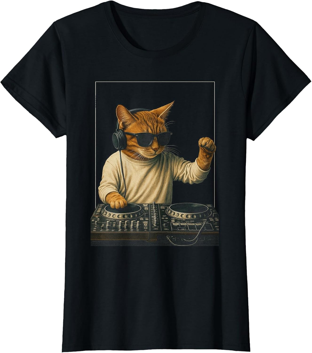Vintage Orange Tabby Cat Playing Music Cat Lovers DJ Lovers