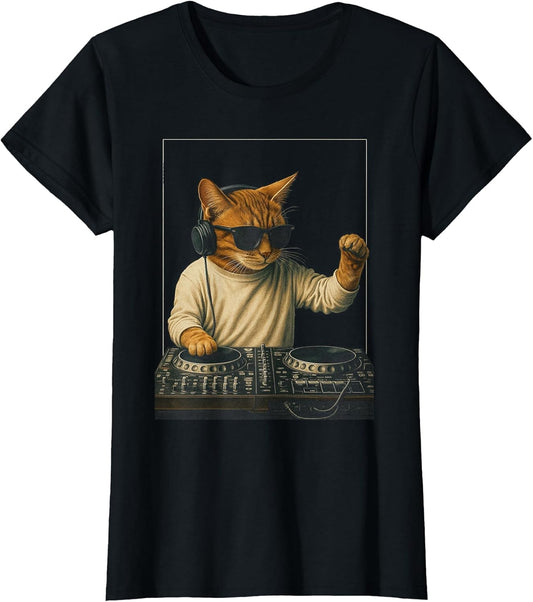 Vintage Orange Tabby Cat Playing Music Cat Lovers DJ Lovers