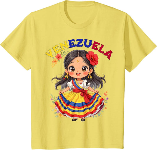 Cute Venezuela Girl Traditional Dress Colorful Art Kids
