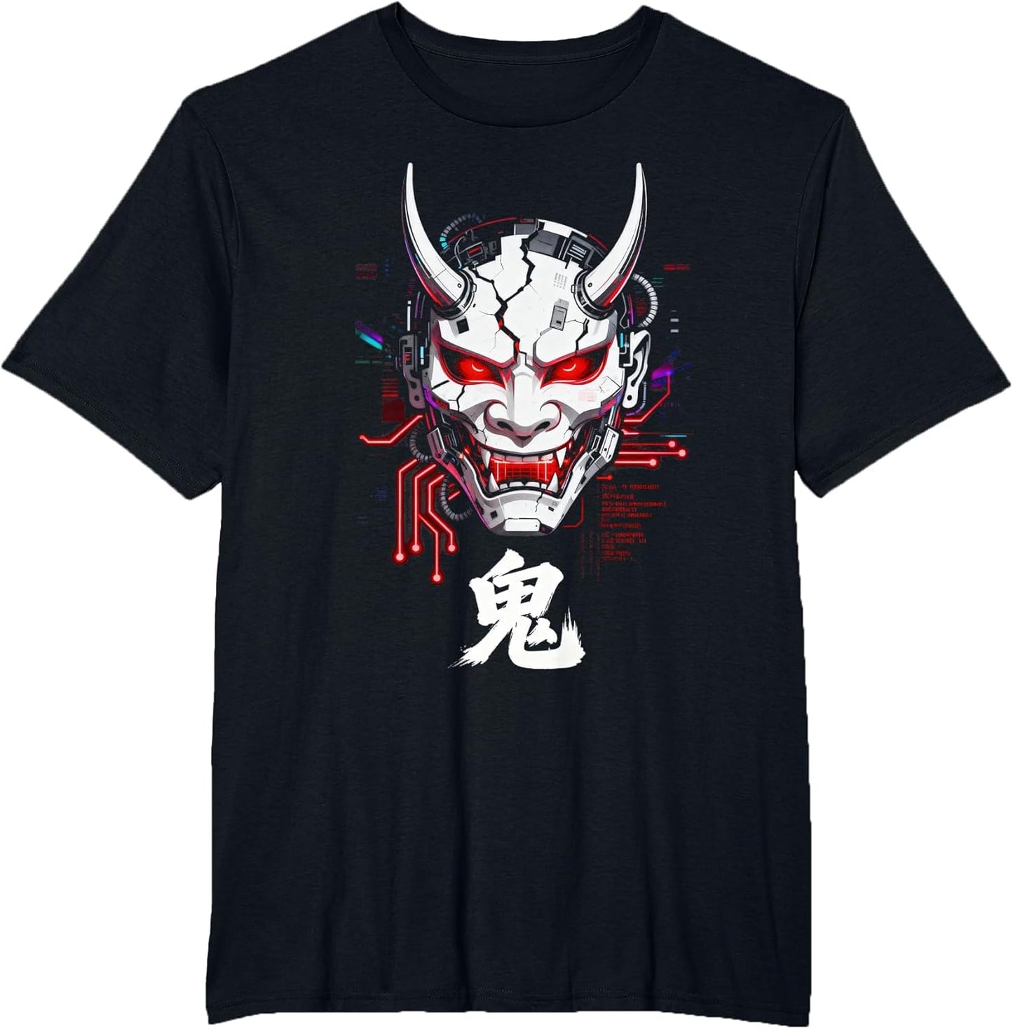 Cyberpunk Oni Mask Glitch Japanese Kanji Sci-Fi