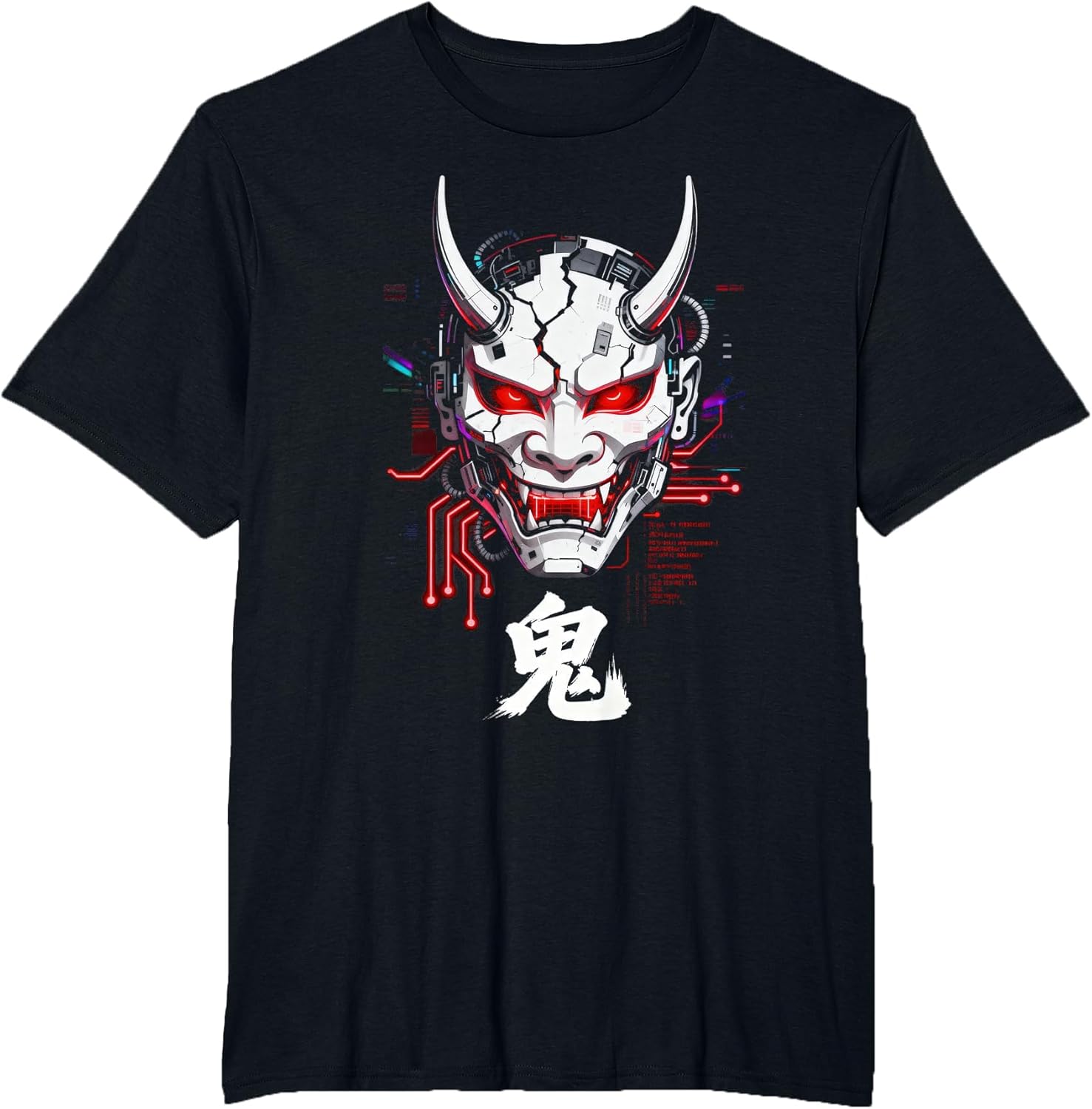 Cyberpunk Oni Mask Glitch Japanese Kanji Sci-Fi