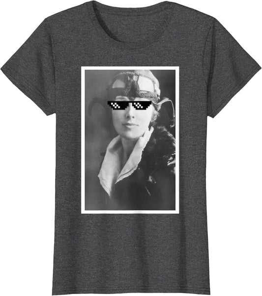 Funny Amelia Earhart Internet Meme Sunglasses T Shirt