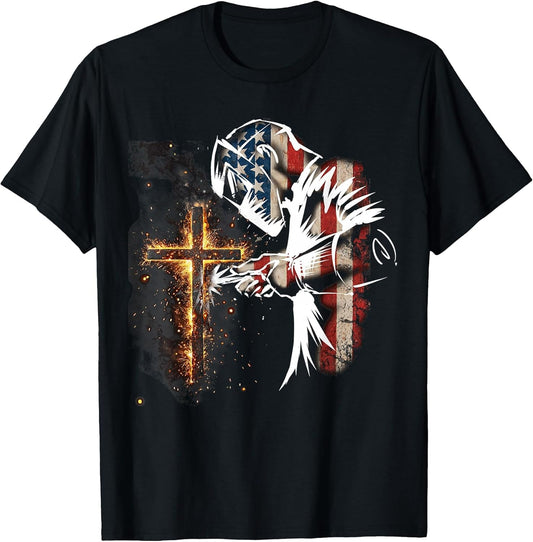 Welder American Flag Mig Tig Welding Faith Cross Christian