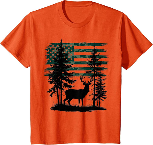 Men Kids Boys Hunting Shirt Deer Hunters Toddler Camo Flag